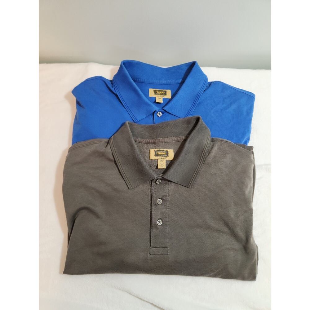 Lot Of 2 The Foundry Polo Shirts Mens 3XLT 3XL Tall Blue Gray Short Sleeve Work